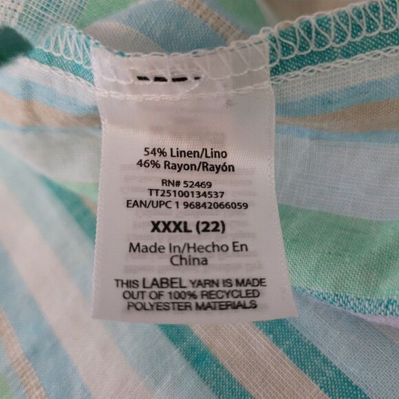 Time and Tru Womens Top Size 3X Striped Linen Blend Sleeveless New - Picture 7 of 8